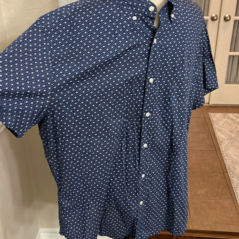 J.Crew navy blue small print shirt sleeve button down shirt Size XL